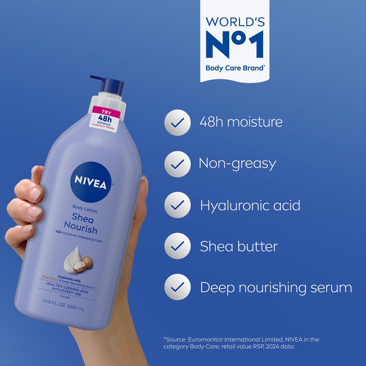 NIVEA Shea Nourish Body Lotion for Dry Skin with Hyaluronic Acid, Shea Butter and Deep Nourishing Serum, 48-Hour Body Moisturizer, 33.8 Fl Oz Pump Beauty & Personal Care NIVEA