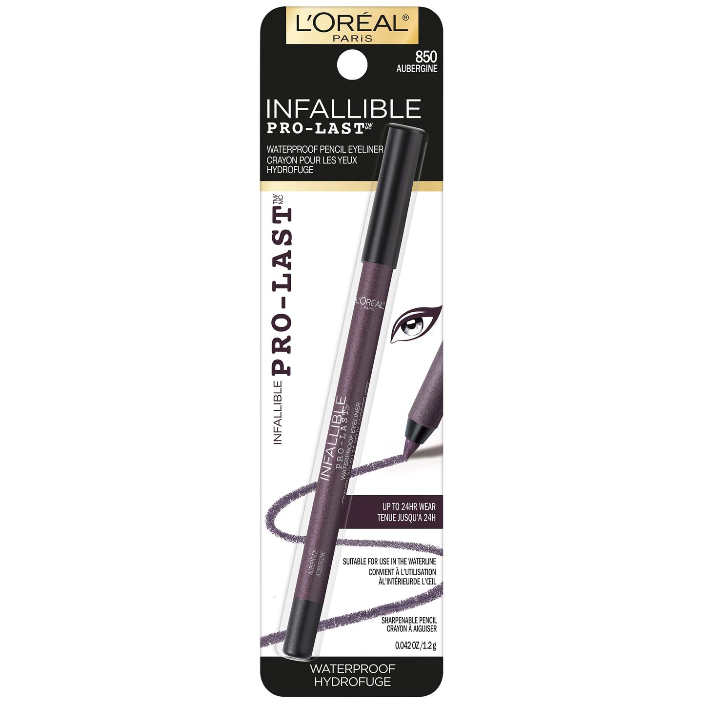 L'Oreal Paris Makeup Infallible Pro-Last Pencil Eyeliner, Waterproof and Smudge-Resistant, Glides on Easily to Create any Look, Aubergine, 0.042 oz. Beauty & Personal Care L'Oreal Paris