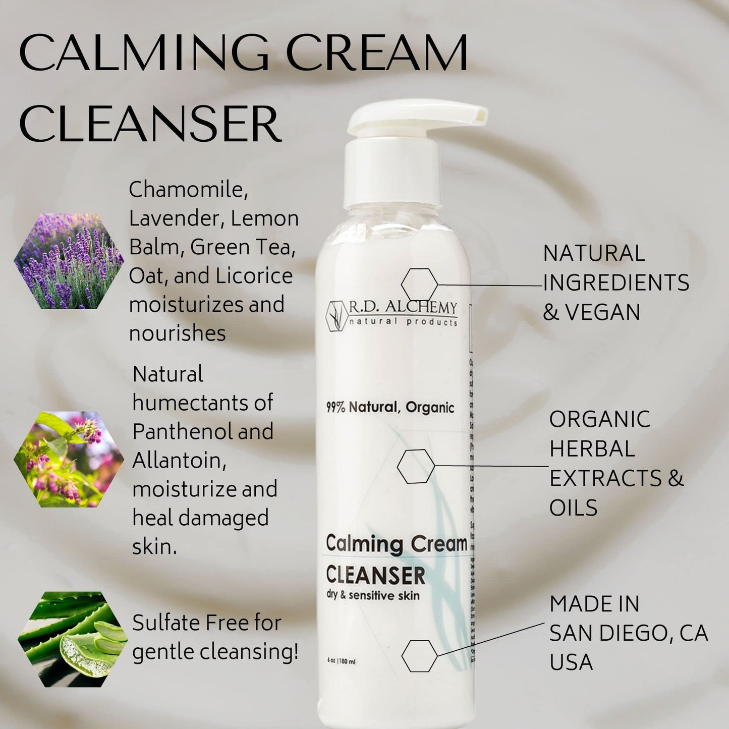 RD Alchemy - 100% Natural & Organic Calming Cream Cleanser. Sulfate Free Face Wash for Dry, Sensitive Skin - Soothing while Cleansing & Moisturizing. Beauty & Personal Care R.D. ALCHEMY