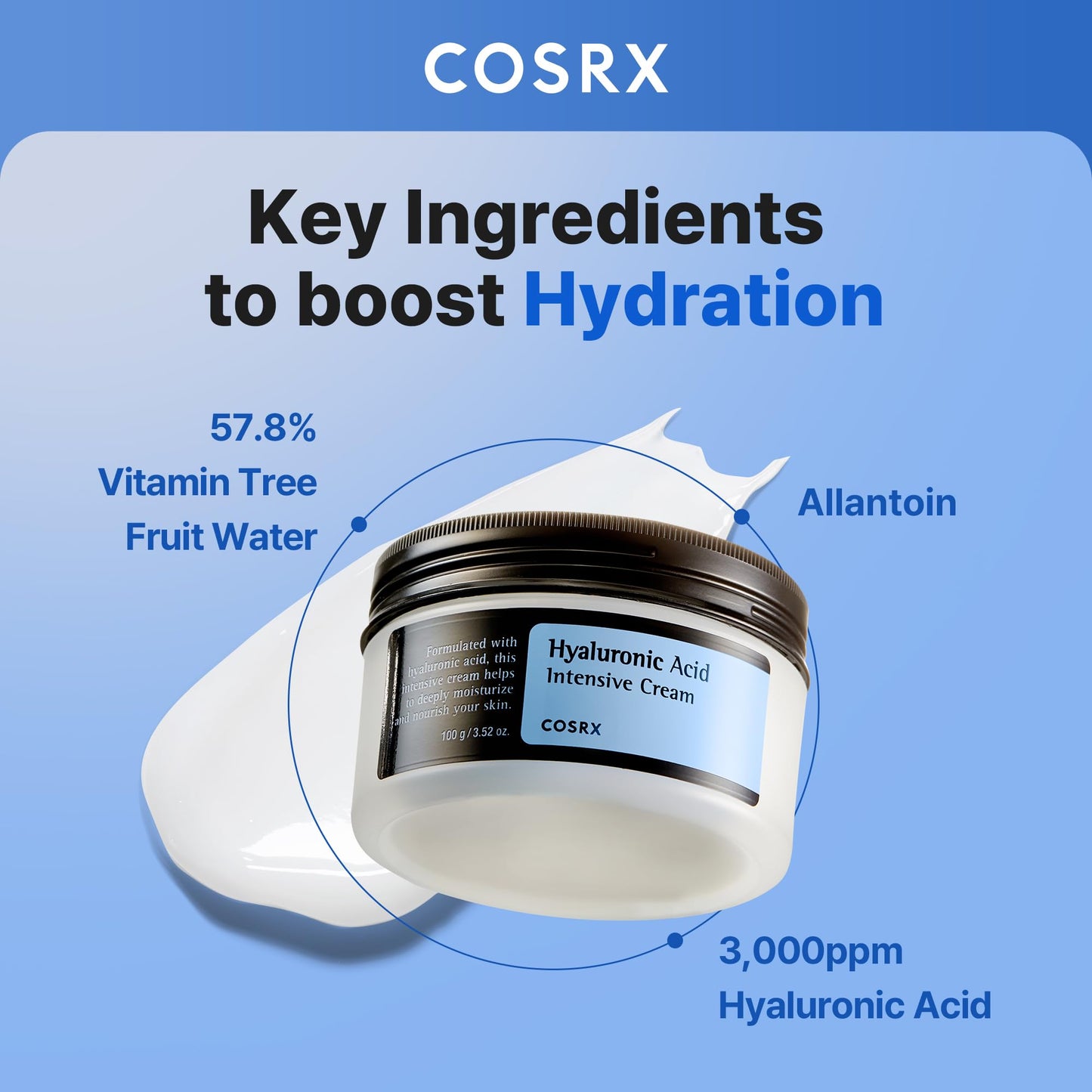 COSRX Hyaluronic Acid Moisturizing Cream, Lightweight, Non-Greasy, Long-lasting Hydration for Glass Skin, Daily Moisturizer for Sensitive Skin Beauty and Personal Care COSRX