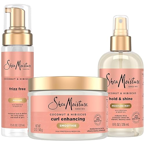 SheaMoisture Curl Care Bundle, Coconut & Hibiscus, Curl Enhancing Smoothie, Hold & Shine Moisture Mist, Frizz Free Mousse for Curly Hair, Wavy Styles Beauty & Personal Care SheaMoisture