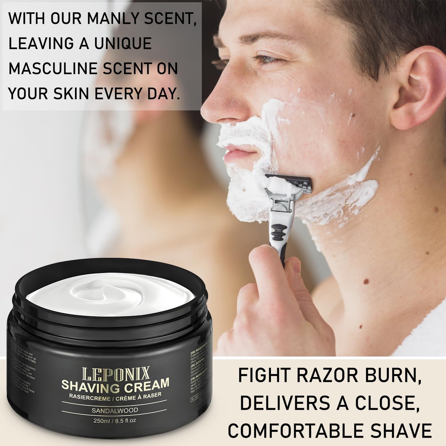 Shaving Cream Mens - 8.5oz Extra Large Shave Cream - Rich Lather Prevents Razor Burn & Irritation, Moisturizes Dry Skin - Gentle Formula for Seniors Beauty and Personal Care LEPONIX