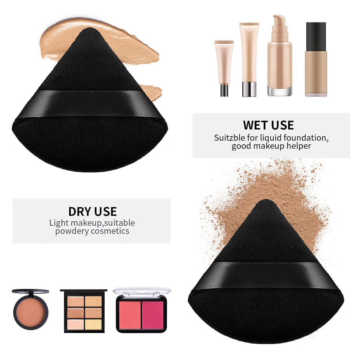 6 Black Pieces of Triangle Powder Puff Makeup Sponge, Powder Black Makeup Sponge Esponja de Maquillaje para Rostro Powder Puffs forFace Powder Face