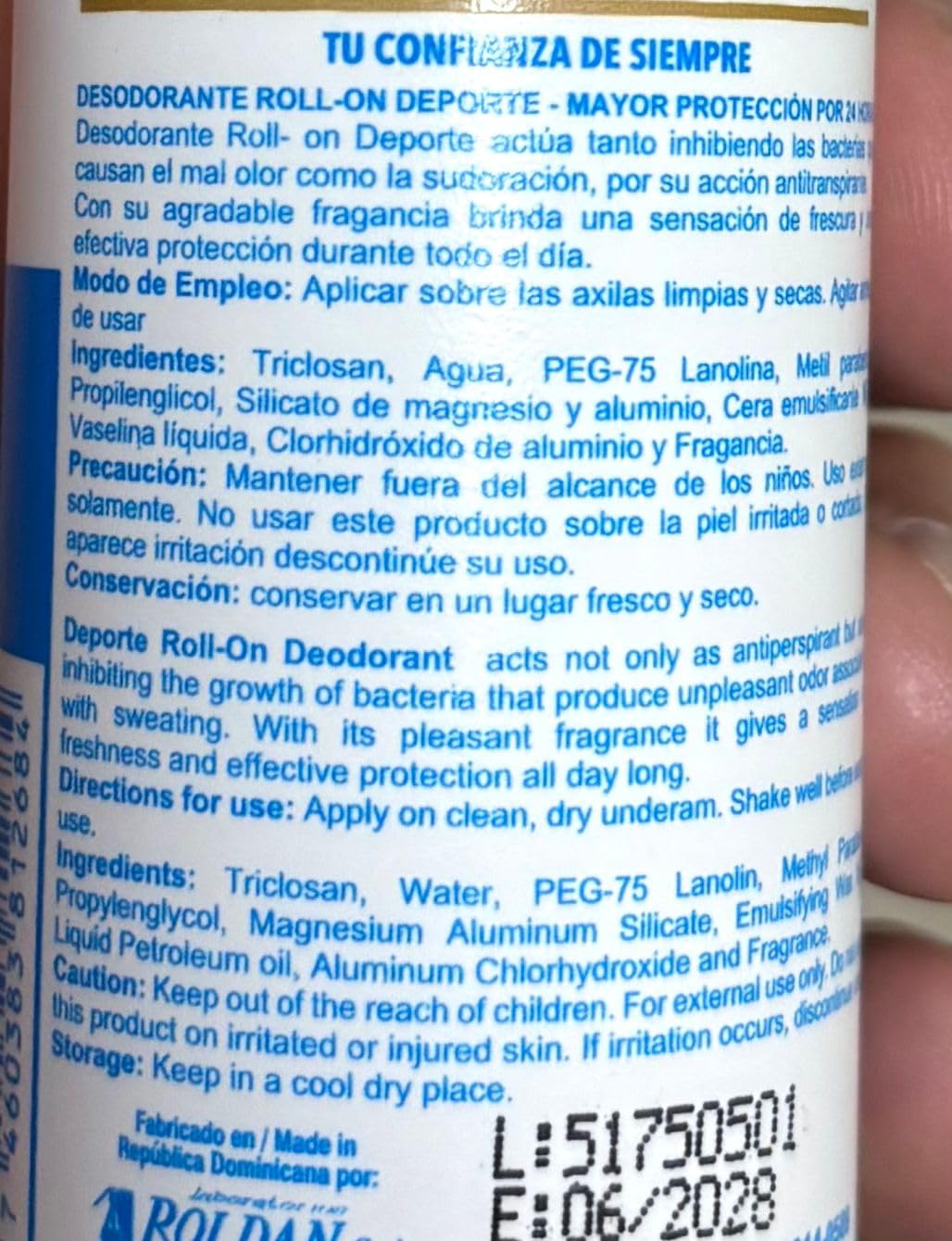 Deporte Desodorante Antiperspirante Roll-on 3oz Beauty and Personal Care fulai