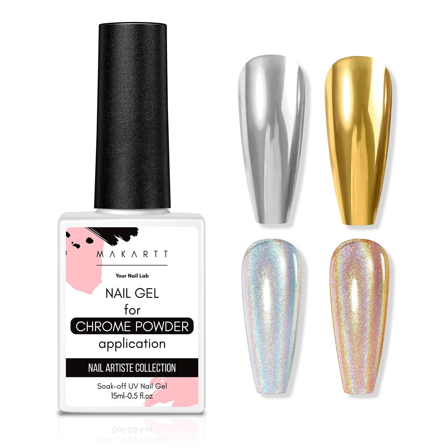 Makartt Gel Top Coat for Chrome Nail Powder - 15ml Clear No Wipe High Gloss Top Coat Gel Nail Polish Mirror Shine Long Lasting Easy Application, Soak Beauty and Personal Care Makartt