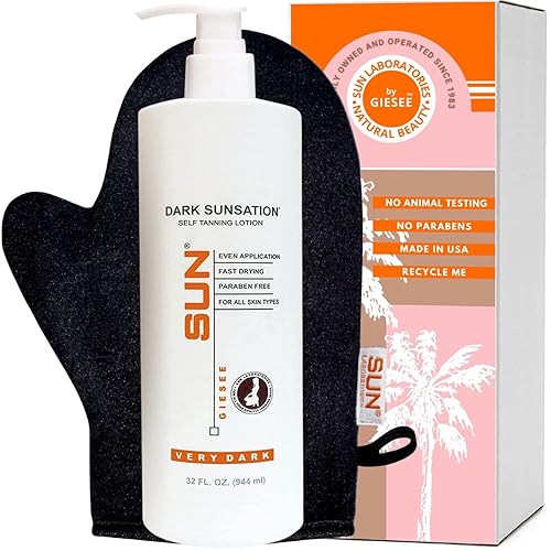 Sun Laboratories By Giesee Dark Sunsation Self Tanner Lotion With Tanning Mitt - Very Dark Sunless Self Tanning Lotion, Instant Organic Sun Self Beauty & Personal Care Sun Laboratories by Giesee
