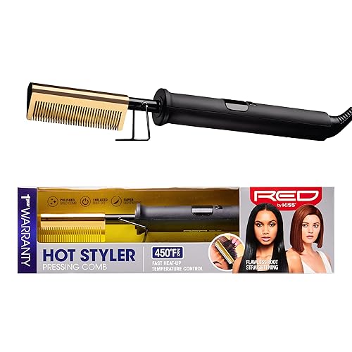 Red by Kiss Hot Comb Hair Straightener 450 Degrees, Straight Teeth Electric Heating Comb, Pressing Comb Brush for Straightening Hair and Beard Beauty & Personal Care Red by Kiss