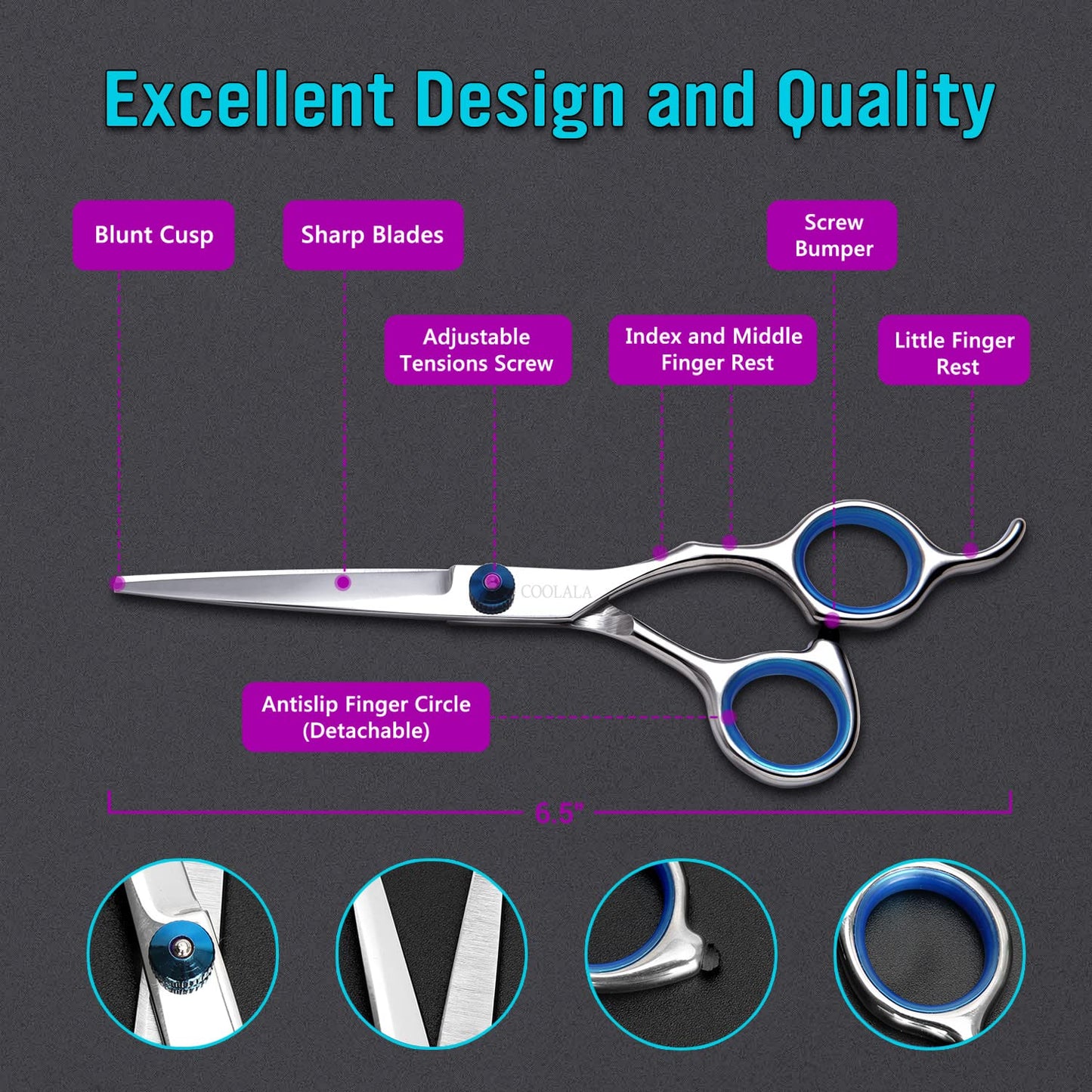 COOLALA Stainless Steel Hair Cutting Scissors 6.5 Inch Hairdressing Razor Shears Professional Salon Barber Haircut Scissors, One Comb Included, Home Beauty and Personal Care COOLALA
