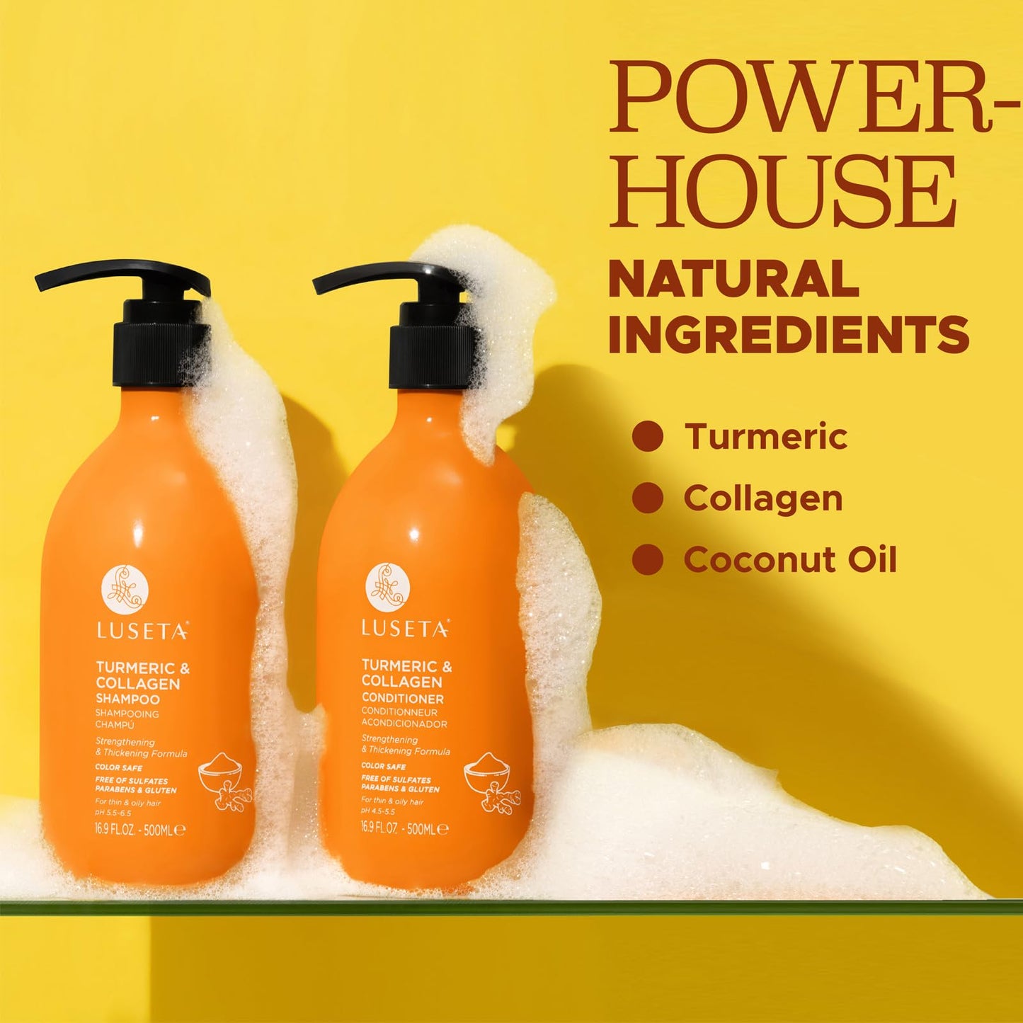 Luseta Volumizing Shampoo and Conditioner Set for Thin Fine Hair - Thickening & Plumping with Turmeric & Collagen, Lightweight Body Building for Flat Beauty & Personal Care L LUSETA
