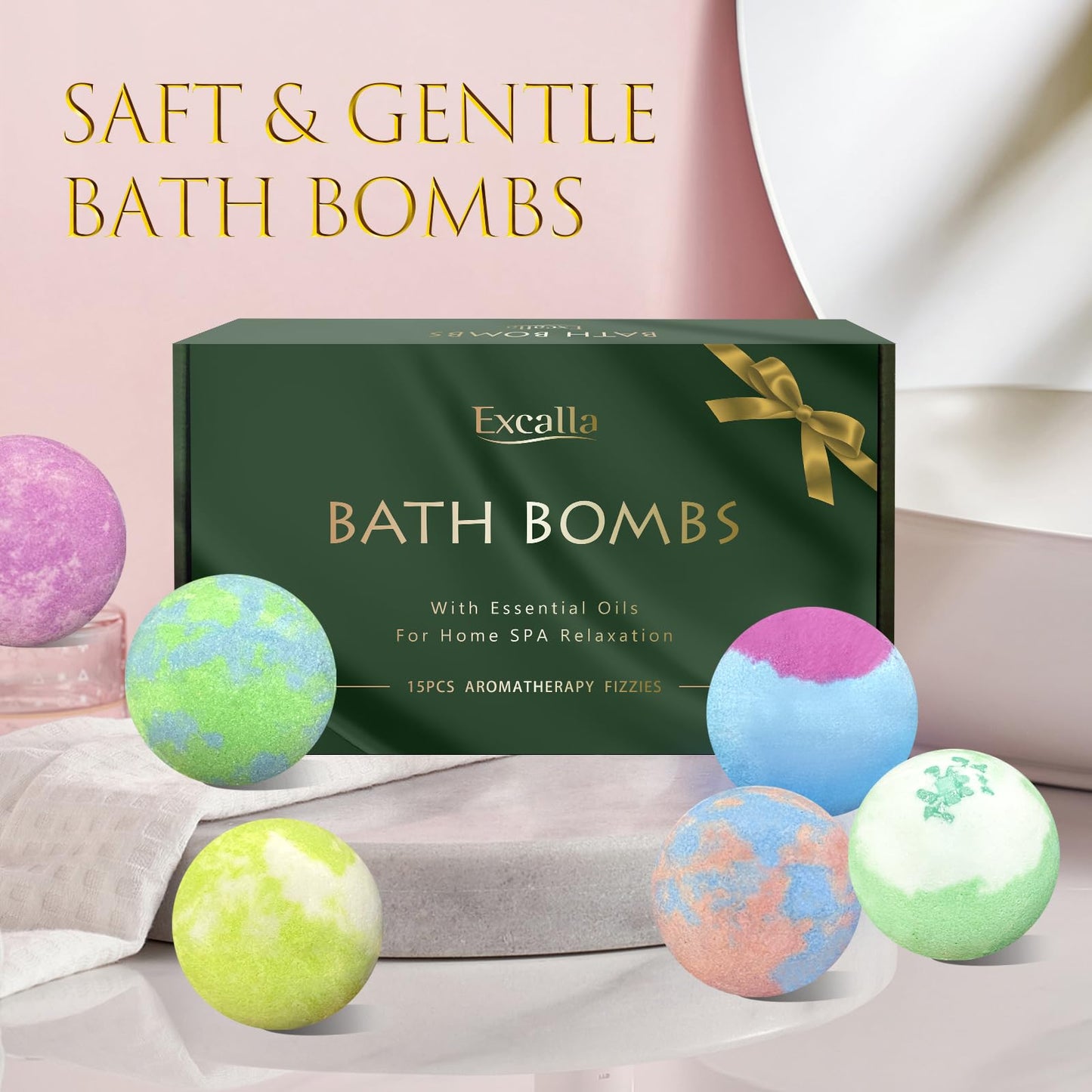 Bath Bombs for Women Gift Set, 15 Pcs Handmade Bubble Bathbombs, Shea & Coco Butter Dry Skin Moisturize, SPA Relaxing Gifts for Women & Men, Her Beauty and Personal Care Excalla