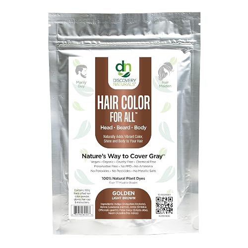 Golden Light Brown Henna Hair Color For All Kit | 100% All Natural Hair Dye & Beard Dye Powder Kit Organic, Herbal & Vegan Chemical & Cruelty Free Beauty & Personal Care Discovery Naturals