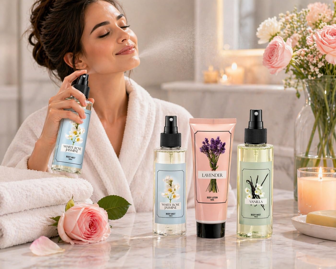 White Rose Jasmine Lavender Set - Mother's Day Spa Gift Basket for Mom, Luxury Bath & Body Set, White Rose Jasmine, Lavender, Vanilla Scented Self Beauty and Personal Care Freida and Joe
