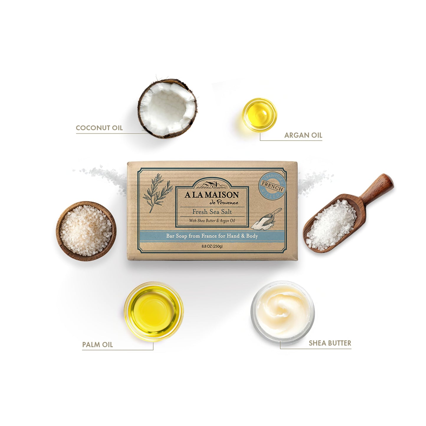 A LA MAISON Fresh Sea Salt Bar Soap - Triple French Milled Natural Moisturizing Hand Soap Bar (1 Bar of Soap, 8.8 oz) Beauty & Personal Care A LA MAISON