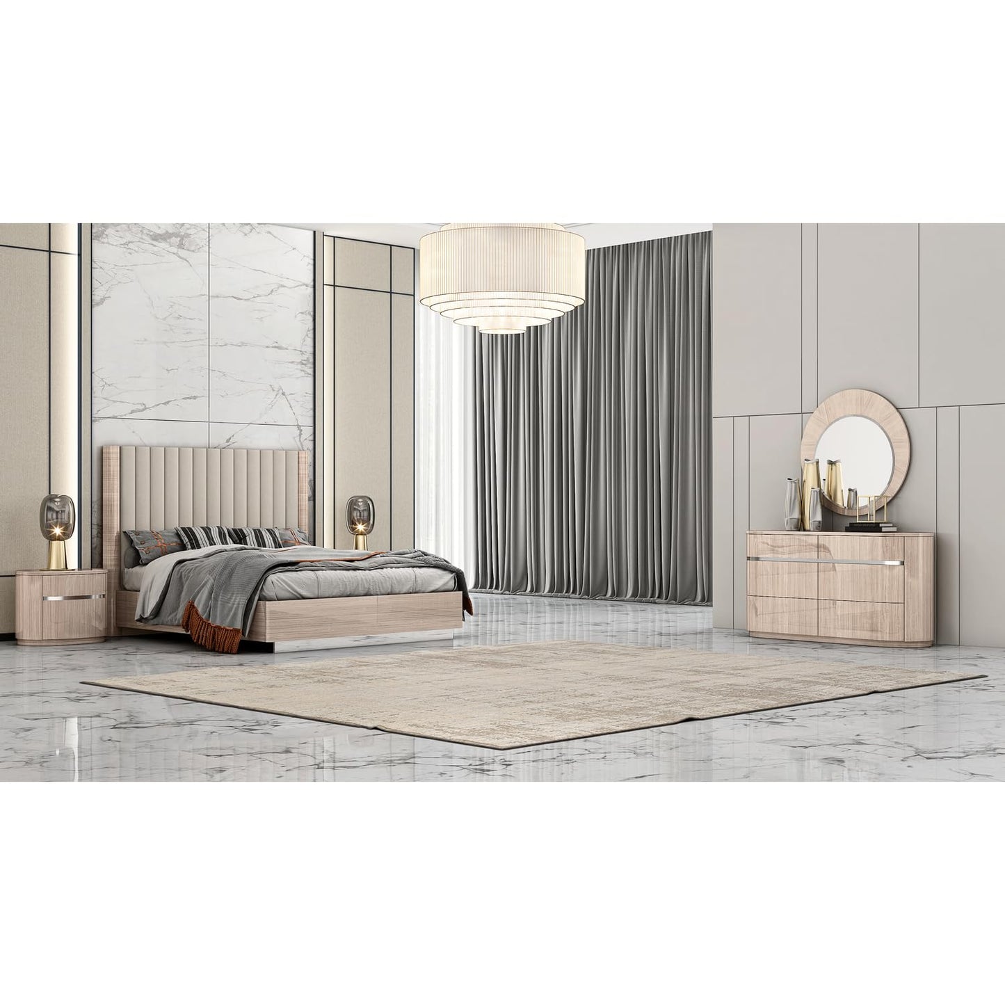Waves Round Mirror in High Gloss Beige Angley Beauty & Personal Care Whiteline Modern Living
