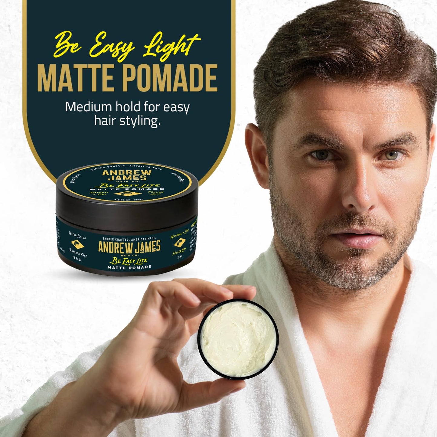 ANDREW JAMES Matte Pomade 3-Pack | Be Easy | 2.75 Ounce Each| Strong Hold | Matte Finish | Natural Look | Provides A Fuller Look | Easy To Wash Out | Beauty & Personal Care ANDREW JAMES