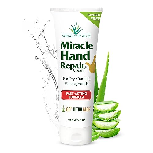 Miracle Hand Repair Cream for Dry Cracked Hands 8 oz Best Healing Hand Cream with 60% Aloe Vera - Non-Greasy Moisturizer for Working Hands - Fast Beauty & Personal Care Miracle of Aloe