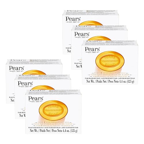Pears Pure and Gentle with Glycerin and Naturals Oils - Transparent Soap Bar for Radiant Skin - Bar Soap for Women and Men - Amber - 6 pc Beauty & Personal Care Pears