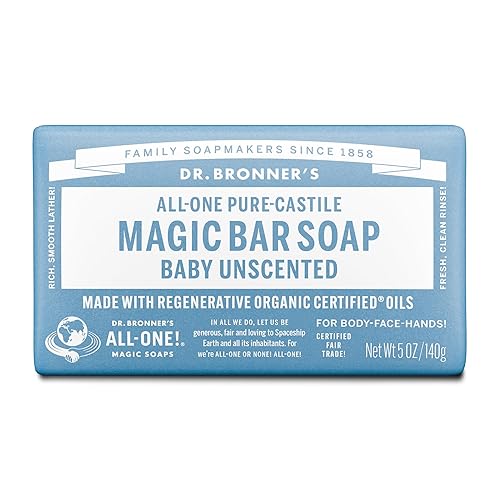 Dr. Bronner's Pure-Castile Baby Unscented Magic Bar Soaps - Made with Regenerative Organic Certified Oils - For Face, Hand, Hair Gentle on Sensitive Beauty & Personal Care Dr. Bronner's