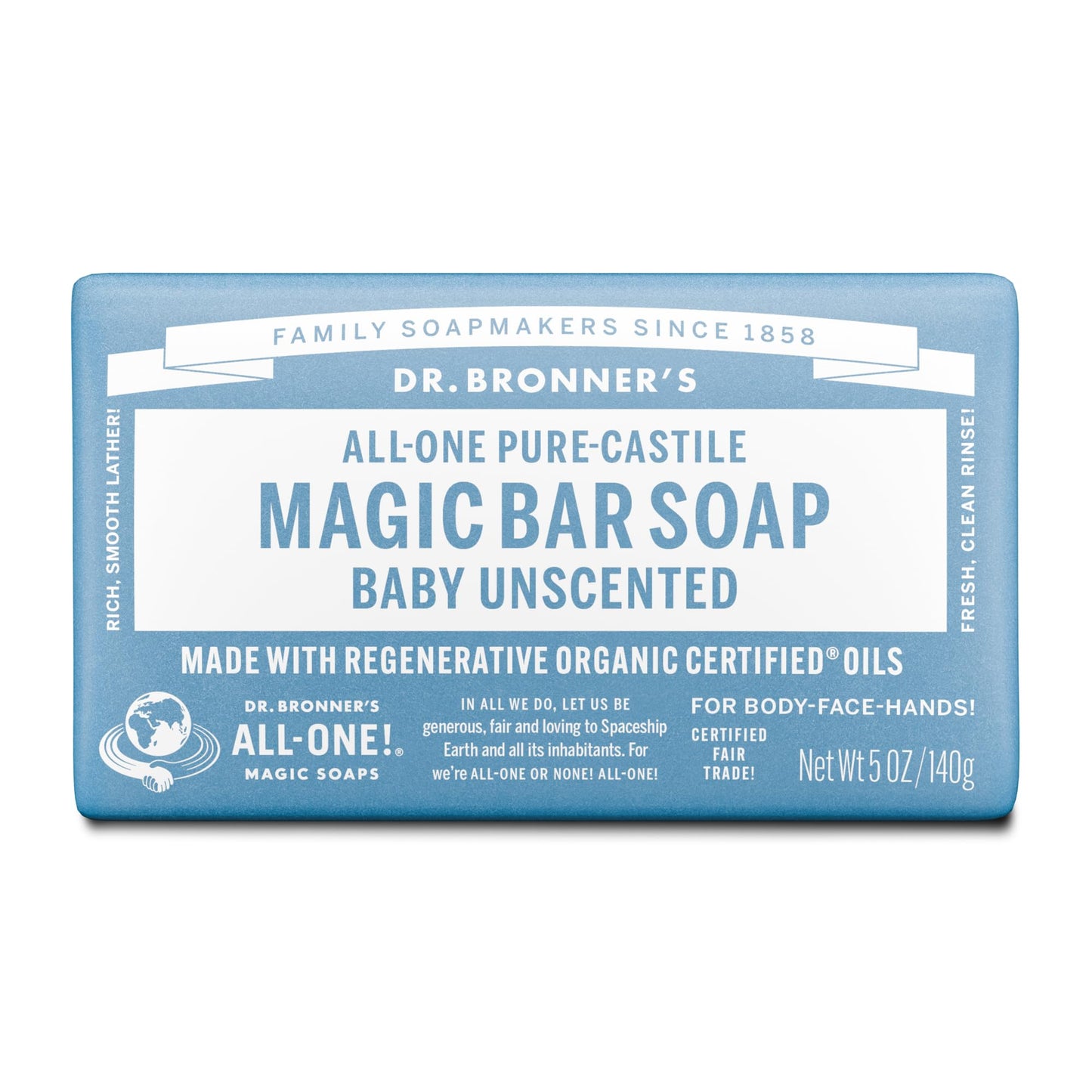 Dr. Bronner's Pure-Castile Baby Unscented Magic Bar Soaps - Made with Regenerative Organic Certified Oils - For Face, Hand, Hair Gentle on Sensitive Beauty & Personal Care Dr. Bronner's