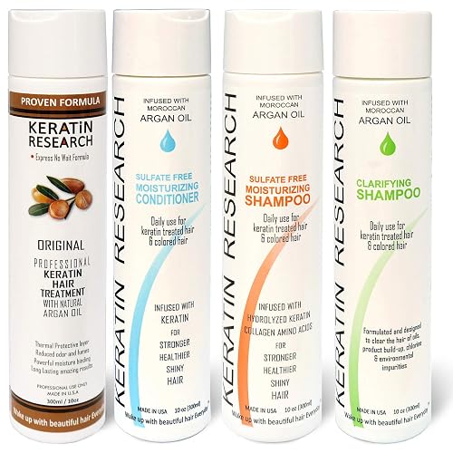 Complex Brazilian Keratin Blowout Straightening Smoothing Hair Treatment 4 Bottles 300ml Kit Includes Sulfate Free Shampoo Conditioner set by Keratin Beauty & Personal Care KERATIN RESEARCH