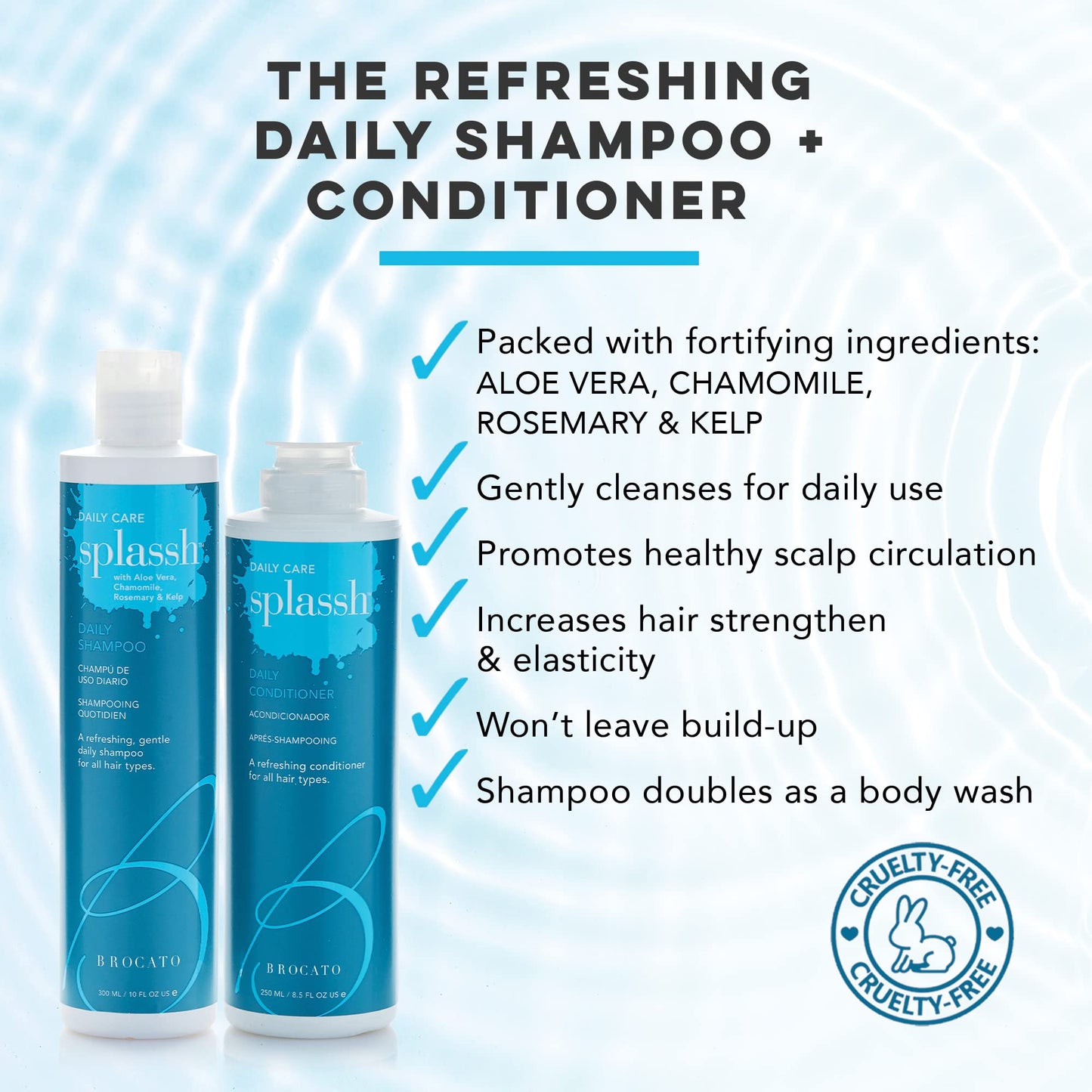 Brocato Splassh Daily Hair Conditioner: Moisturizing Conditioner with Fortifying Keratin and Natural Aloe Vera, Chamomile and Rosemary - No Sulfate or Beauty & Personal Care Brocato