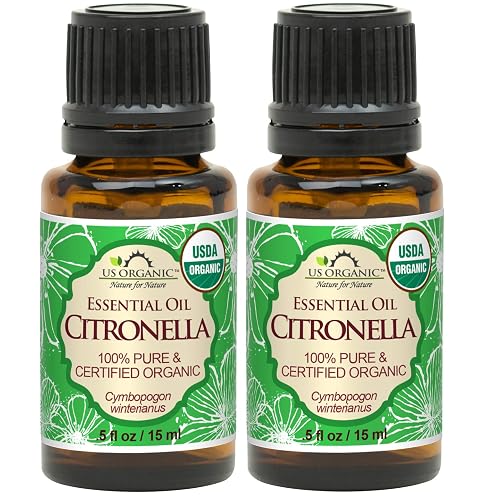 US Organic Citronella Essential Oil, USDA Certified, 100% Pure, 15 ml Pack of 2, Improved caps and droppers - Used for Skin Care, Many DIY Projects Beauty & Personal Care US Organic