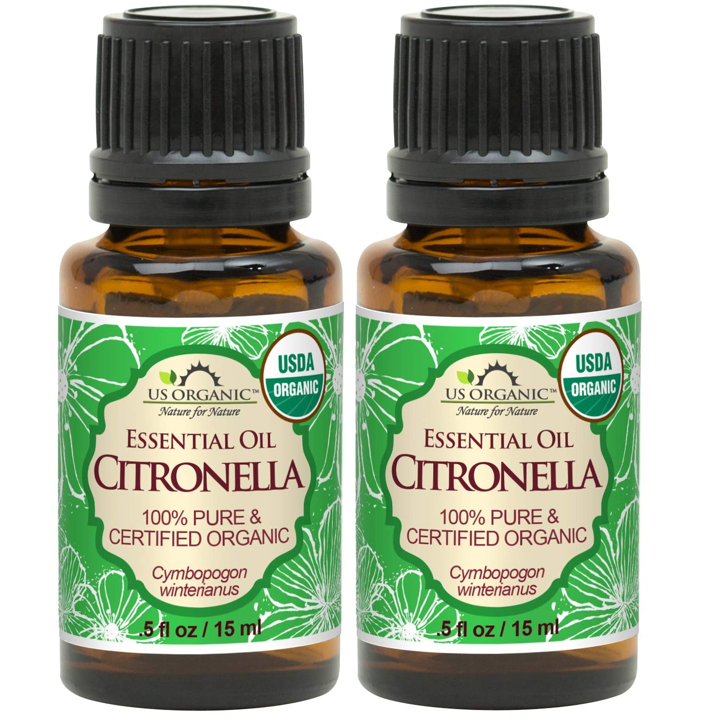 US Organic Citronella Essential Oil, USDA Certified, 100% Pure, 15 ml Pack of 2, Improved caps and droppers - Used for Skin Care, Many DIY Projects Beauty & Personal Care US Organic