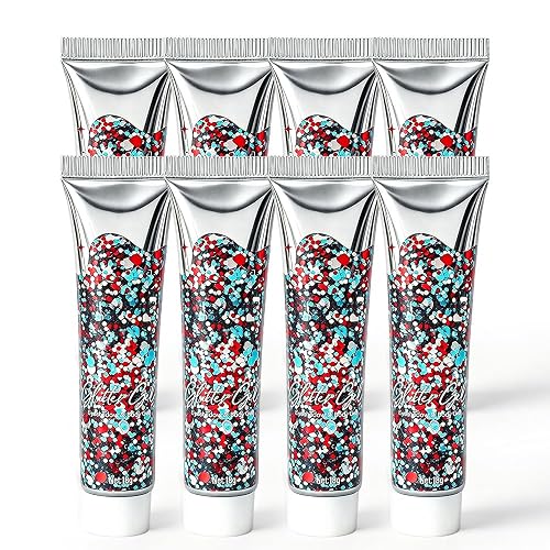 Waterproof Red White Blue Hair Glitter Stick for Patriotic Celebrations &Game Days, 4th of July Glitter Stick, Sparkling Face&Body Makeup with Star Beauty & Personal Care AprYew