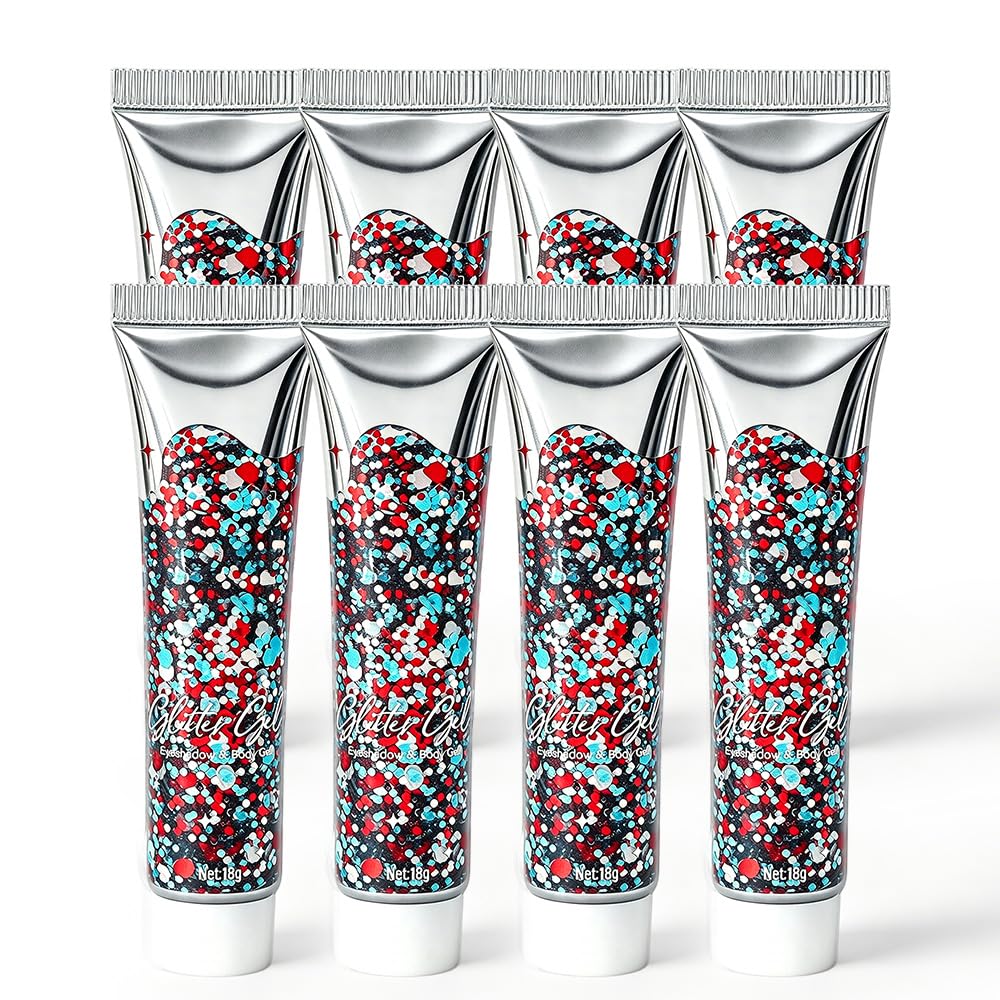 Waterproof Red White Blue Hair Glitter Stick for Patriotic Celebrations &Game Days, 4th of July Glitter Stick, Sparkling Face&Body Makeup with Star Beauty & Personal Care AprYew