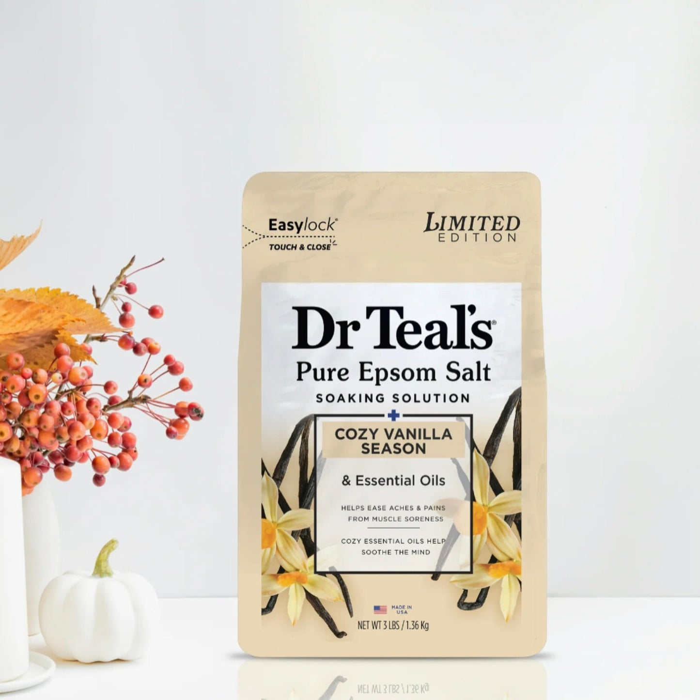 Dr Teal's Cozy Vanilla Season Comfort Pure Epsom Salt Soak and Cozy Vanilla Season Foaming Bath Duo Pack Beauty and Personal Care Dr Teal's