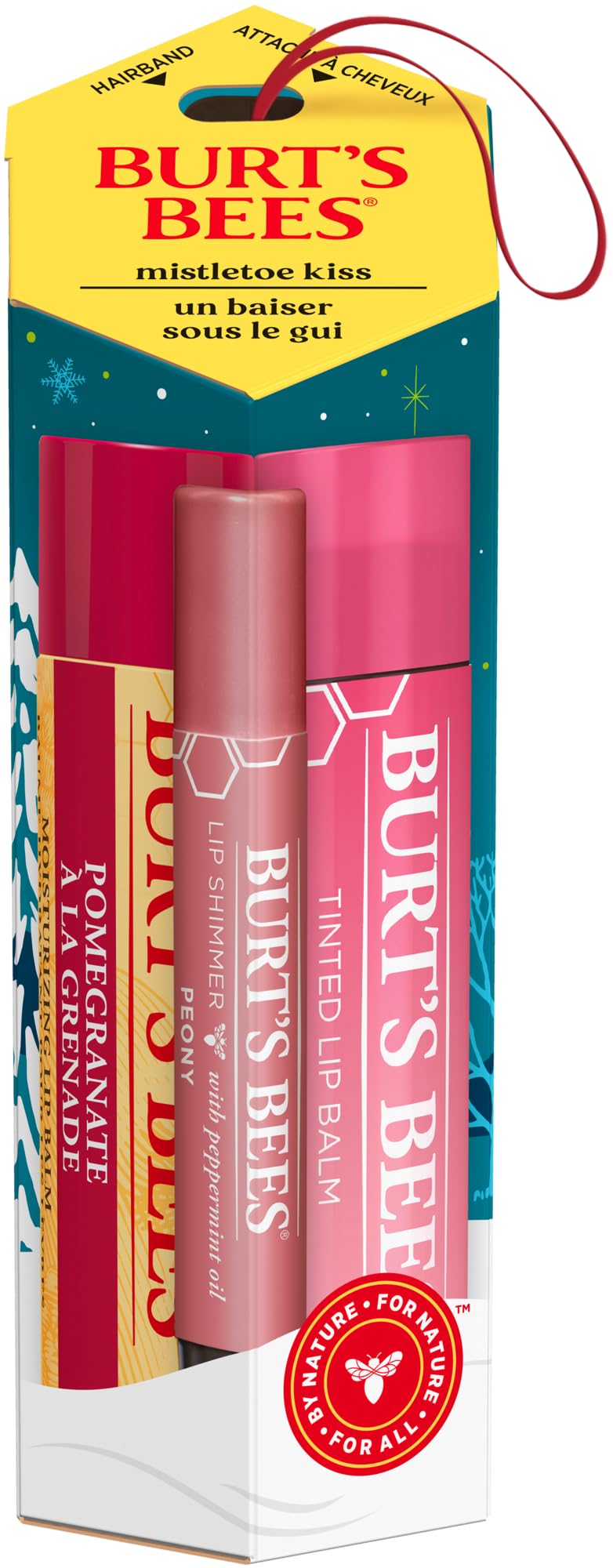 Burt's Bees Mistletoe Kiss Pink, Pomegrante, Peony, Hibiscus Lip Balm and Shimmer Holiday Collection Gift Set of 3-1 Count Beauty and Personal Care Burt's Bees
