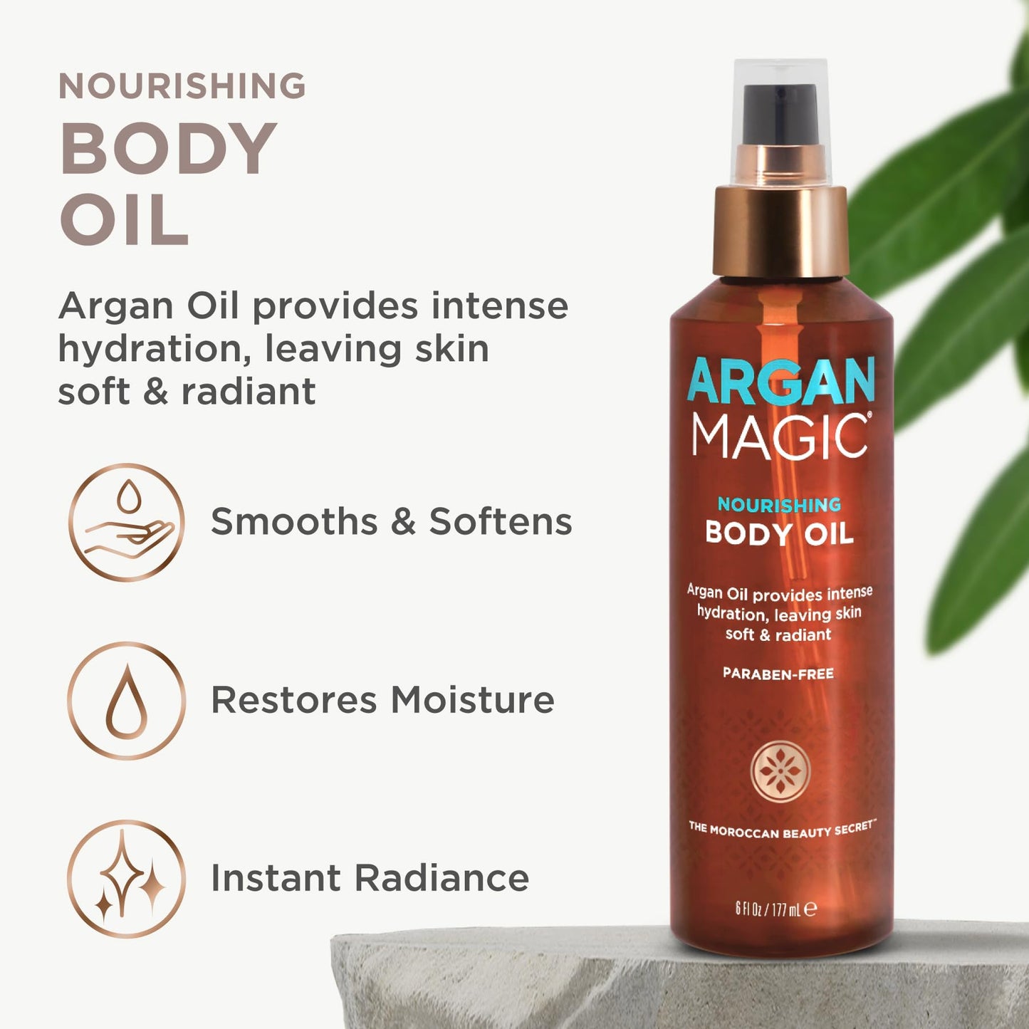 Argan Magic Nourishing Body Oil with Argan & Almond Oil | Intense Hydration, Softens & Radiates | Paraben Free, (6 FL Oz) Beauty & Personal Care Argan Magic