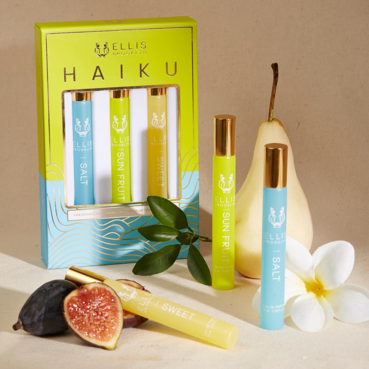 Ellis Brooklyn HAIKU Fragrance Trio Set of 3 x 10ml Eau de Parfum Rollerballs - SALT, SWEET & SUN FRUIT - Vegan, Cruelty-Free, Sustainable Beauty & Personal Care Ellis Brooklyn