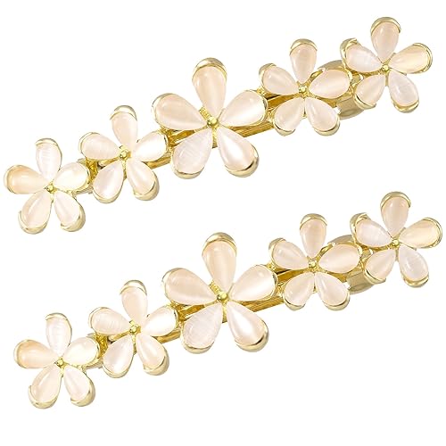 HINZIC 2 Pcs 2.64inch Flower Opal Hair Clips Gold Sparkly Wedding Barrettes Fancy Hair Pins Valentines Wedding Prom Engagement Birthday Decorative Beauty & Personal Care HINZIC