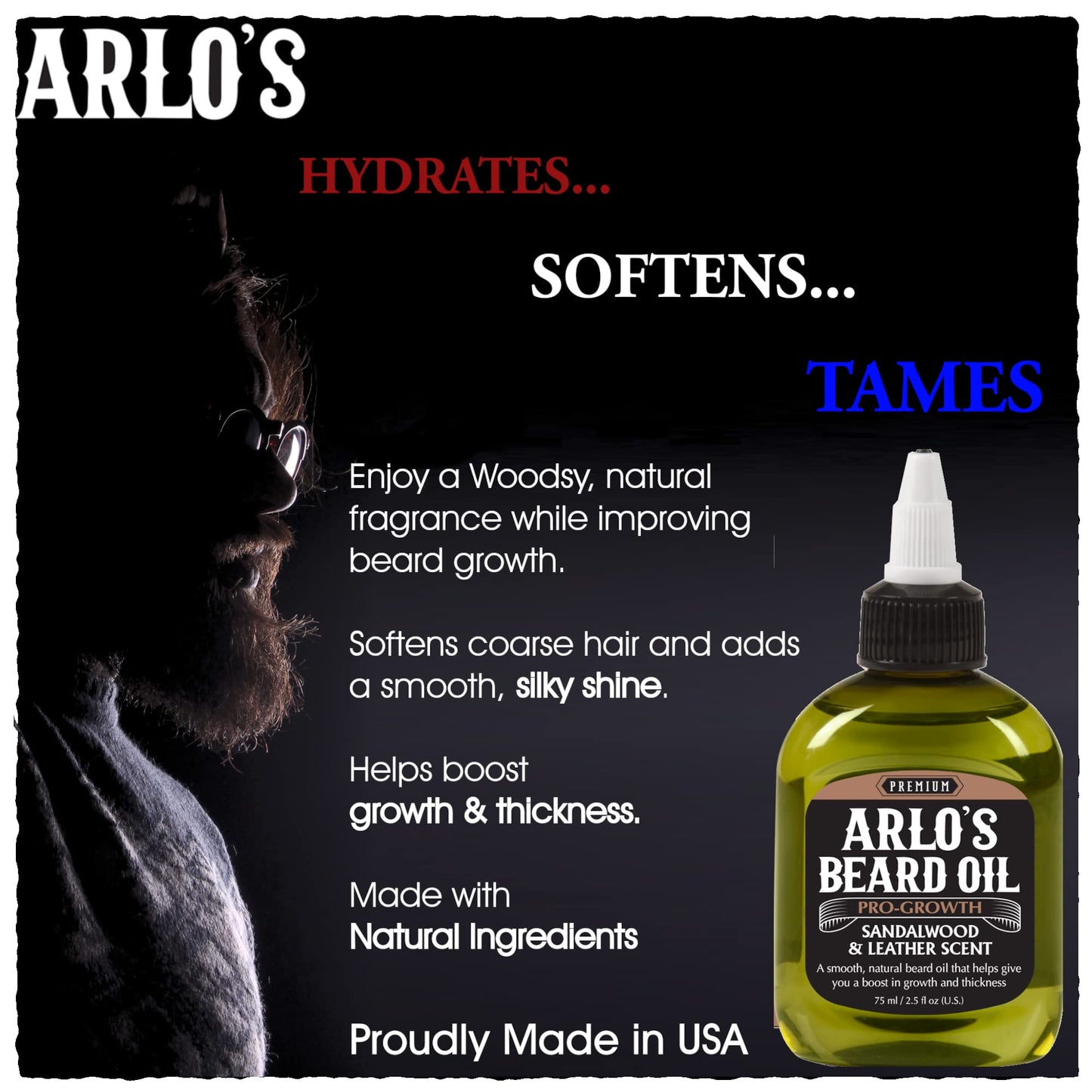 Arlo's Pro Growth Beard Oil - Sandalwood Leather Scent 2.5 oz. - Promotes Beard Hair Growth Beauty & Personal Care Arlo's