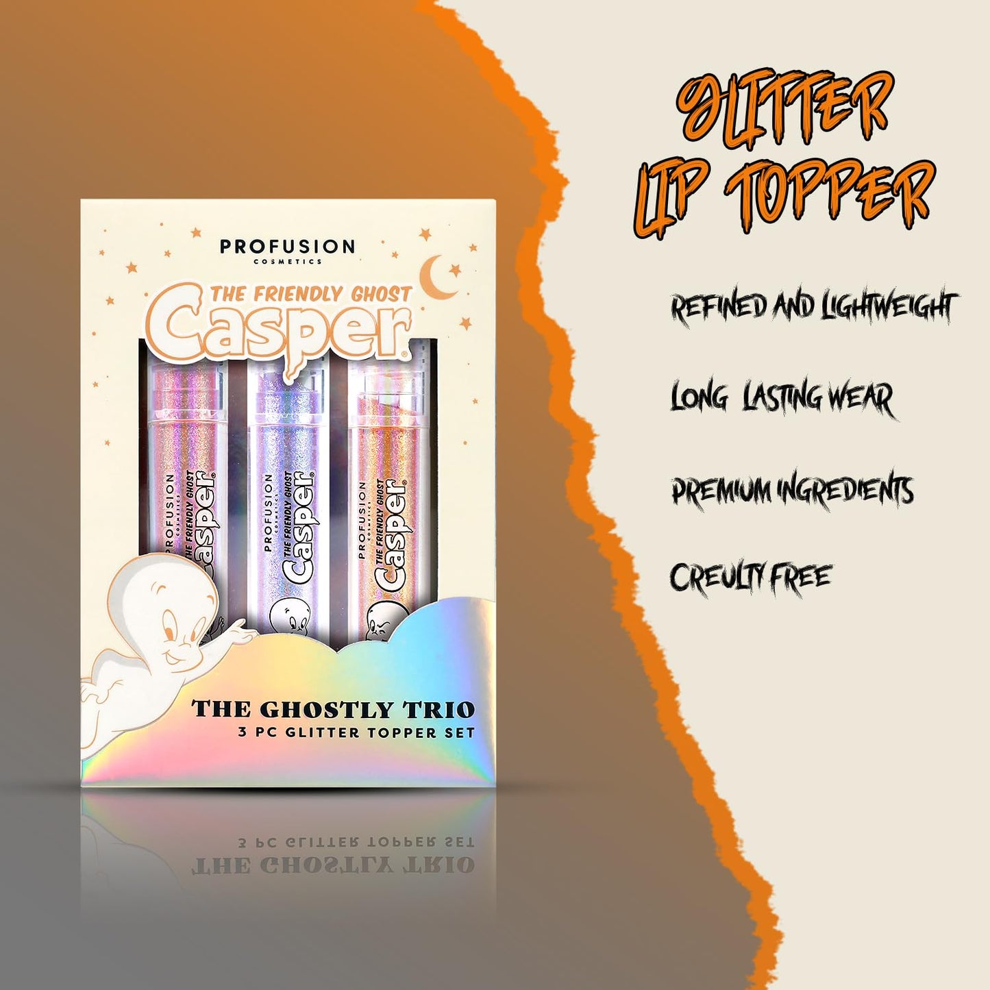 Profusion Cosmetics Casper The Friendly Ghost Trio 3PC Glitter Lip Topper for Achieving Smooth and Glamorous Shimmering Lips With Playful Shiny Beauty & Personal Care Profusion Cosmetics