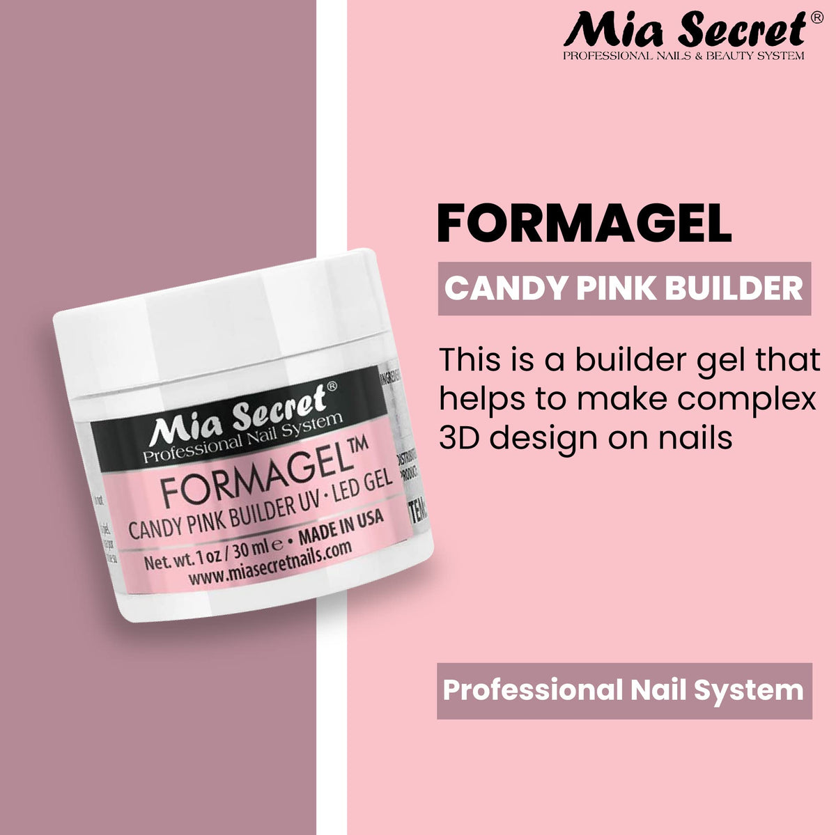 Mia Secret Nudes 1oz Formagel Gel Nail Builder - UV Led Gel - Cover Blush - Cover Tan - Candy Pink Pick Yours (Candy Pink)