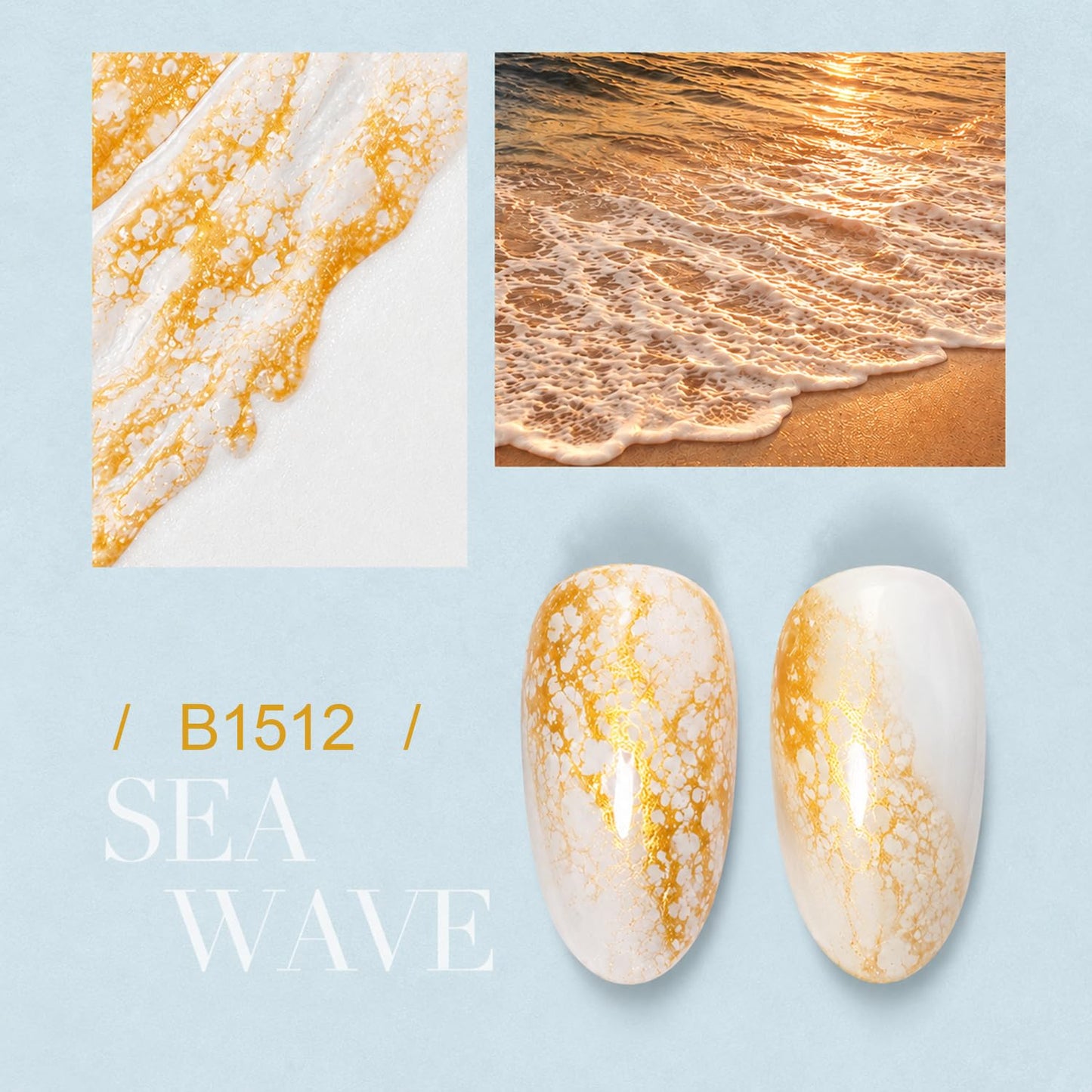 JODSONE Blooming Wave Nail Gel 16.5ML for Ocean Wave and Lace Nail Art,Blooming Liquid Applied Over Uncured Base Gel,Champagne Gold(B1512) Beauty and Personal Care JODSONE