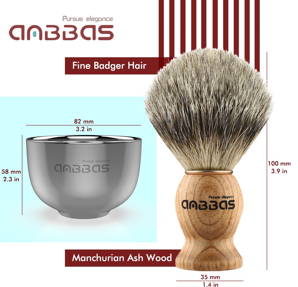 Anbbas 4in1 Badger Hair Shaving Brush Set, with Goat Milk Soap Refill,Stainless Steel Stand Holder and Soap Bowl,Perfect for Men Gift Baber Style Wet Beauty and Personal Care Anbbas