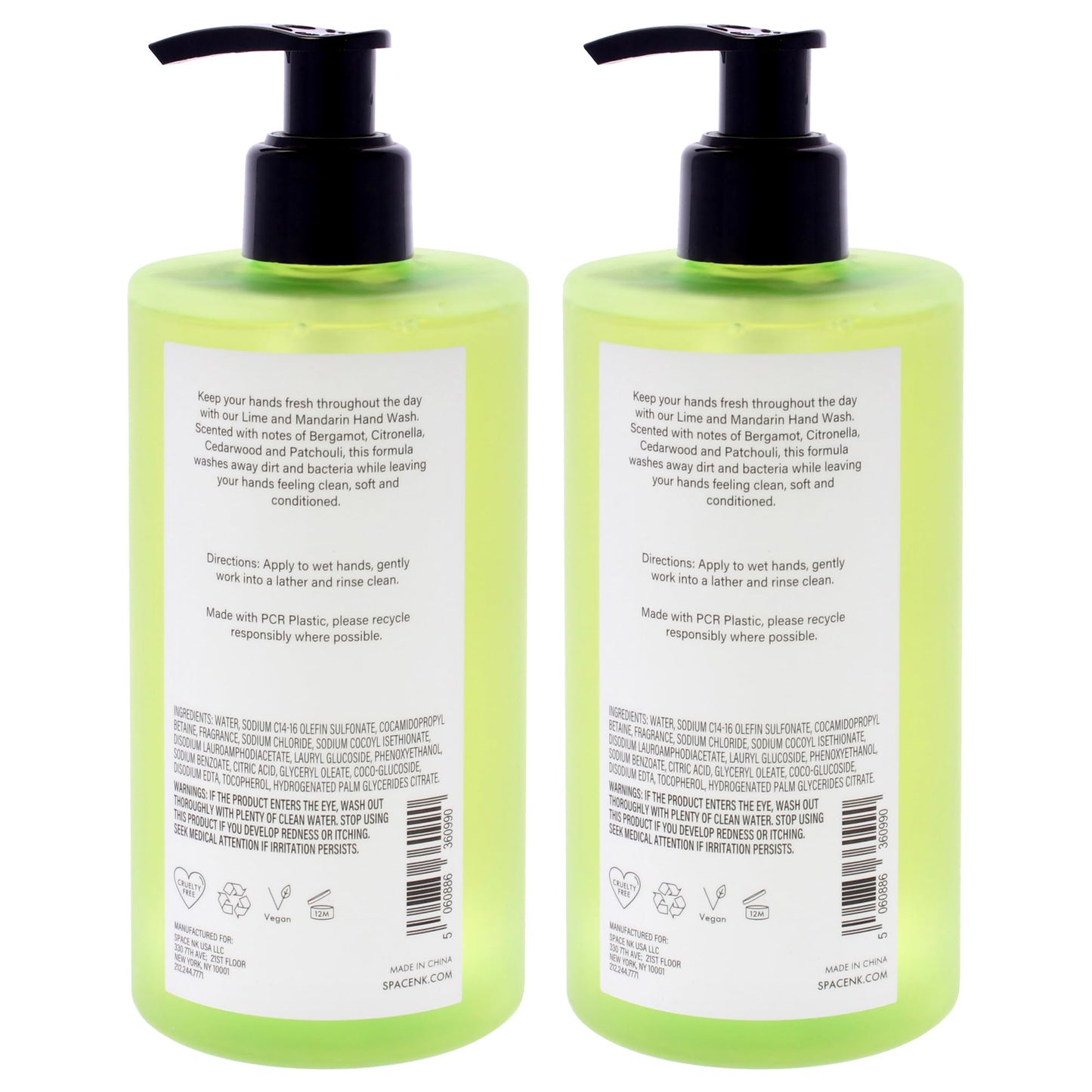 Beauty Space Hand Wash - Lime and Mandarin by BeautySpace for Unisex - 11.8 oz Hand Wash - Pack of 2 Beauty & Personal Care BeautySpace