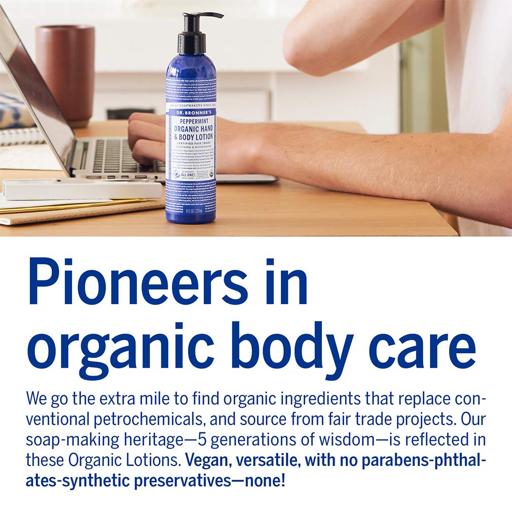 Dr. Bronner's Organic Lotion (Peppermint, 8 Ounce) - Organic Moisturizer for Hands, Face & Body - Vegan, Non-GMO Beauty & Personal Care Dr. Bronner's