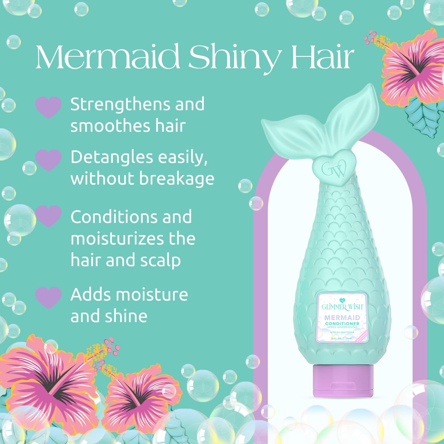 Glimmer Wish Mermaid Kids Conditioner, Paraben and Sulfate Free Conditioner for Strong and Smooth Hair, Kids Hair Care, Tropical Beach Scent, 12 Fl Oz Beauty & Personal Care Glimmer Wish