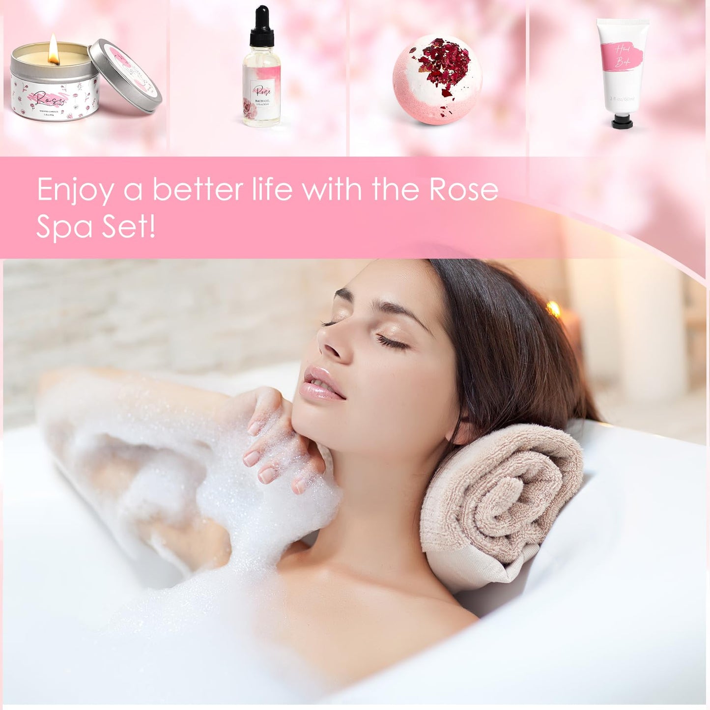 Mother's Day Gifts?Rose Spa Gifts Set, Bath Gifts Set for Women, Relaxing Spa Gift Basket for Women, Self Care Package, Home Spa Products, Birthday Beauty and Personal Care Frerdui