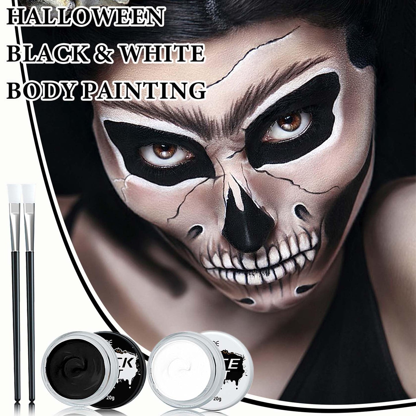 Black White Face Body Paint Set,Oil Based Face Painting Kit,Special Effects Halloween SFX Makeup Kit with 2 Brushes,Halloween Face Paint Palette Kit Beauty & Personal Care LZYLLS