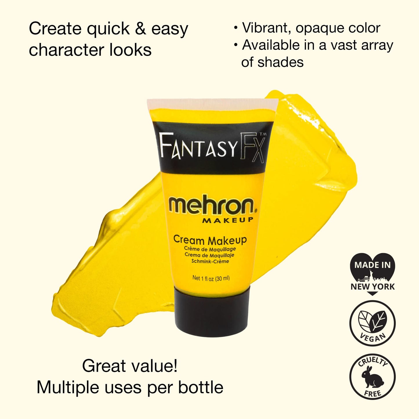 Mehron Makeup Fantasy FX Cream Makeup | Water Based | Halloween | Yellow Face & Body Paint For Adults 1 fl oz (30ml) (YELLOW) Beauty & Personal Care Mehron