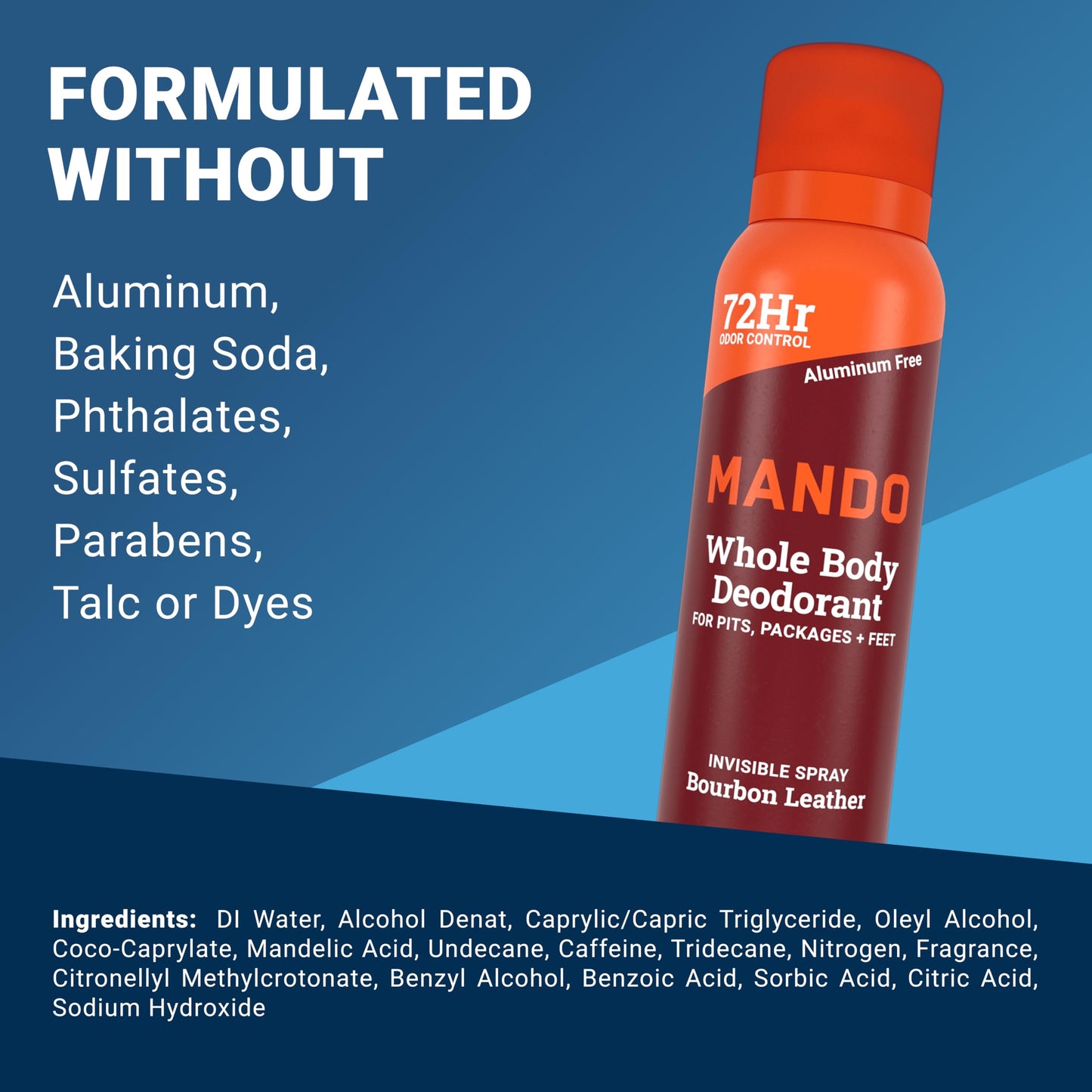 Mando Whole Body Deodorant For Men - Invisible Spray Deodorant - 72 Hour Odor Control - Low Irritation Formula - Aluminum Free, Benzene Free - 3.6 Beauty and Personal Care Mando