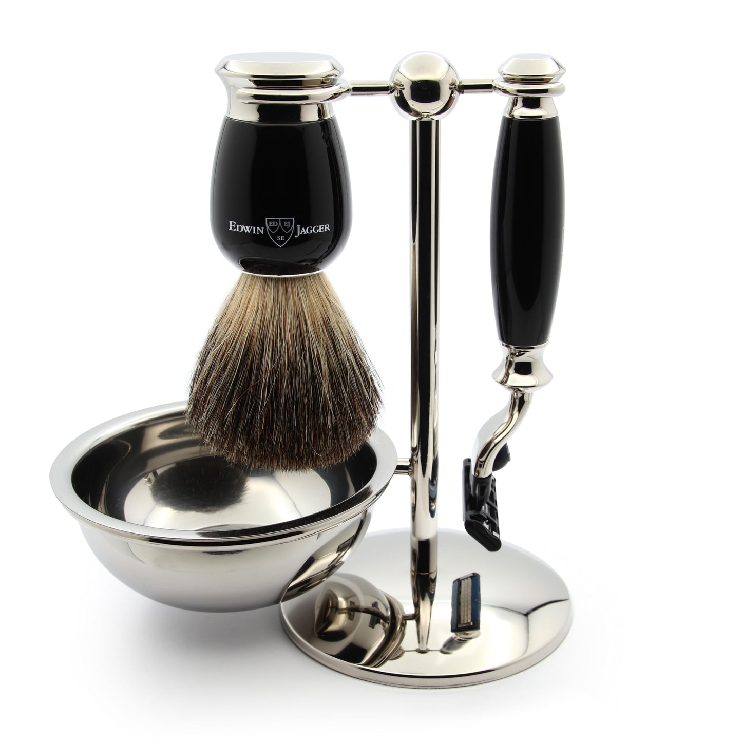 Edwin Jagger S81M586BAMZ Imitation Ebony & Nickel Classic Shaving Set with Pure Badger Shaving Brush, Mach 3 Razor and Shaving Bowl for Shaving Cream Beauty and Personal Care Edwin Jagger