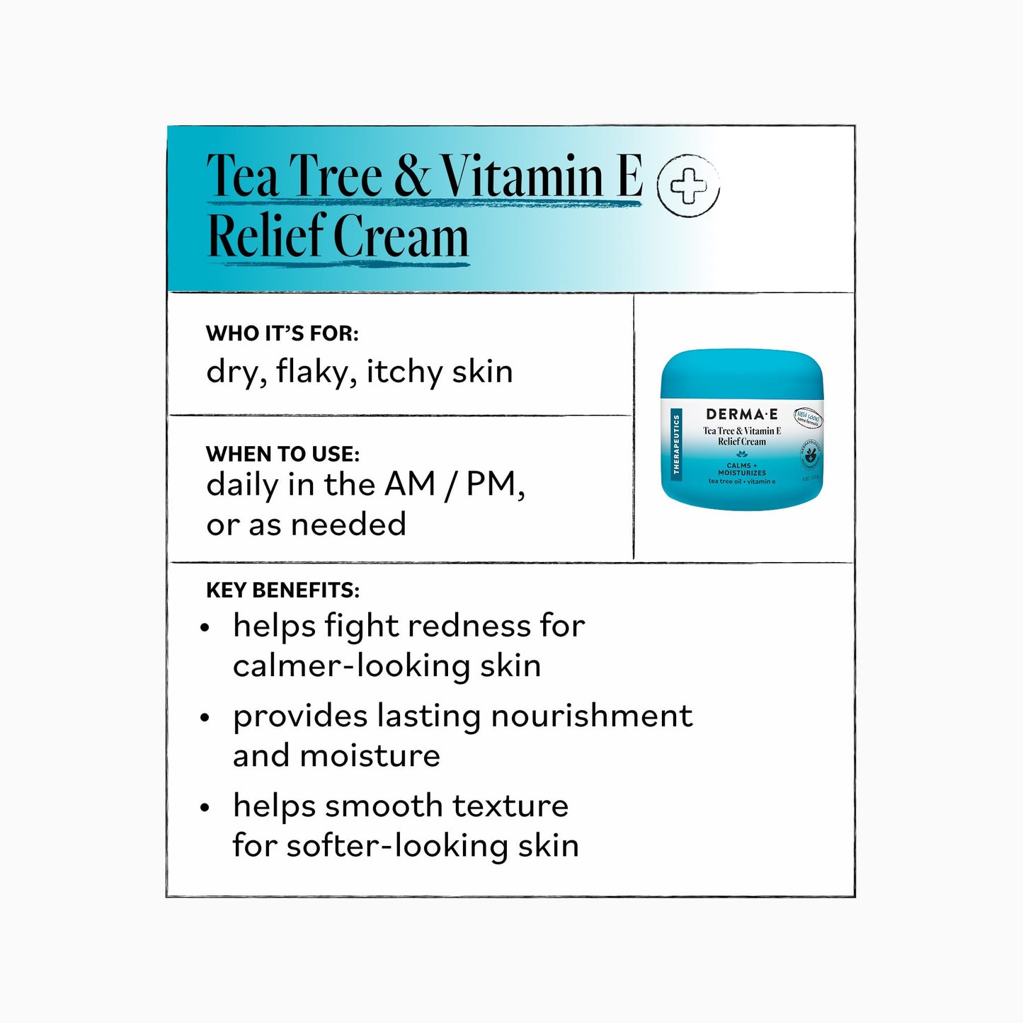Derma E Tea Tree and Vitamin E Relief Cream - Deeply Moisturizing Tea Tree Lotion - Vitamin E Cream Soothes, Calms and Nourishes Dry, Irritated Skin Beauty & Personal Care Derma E