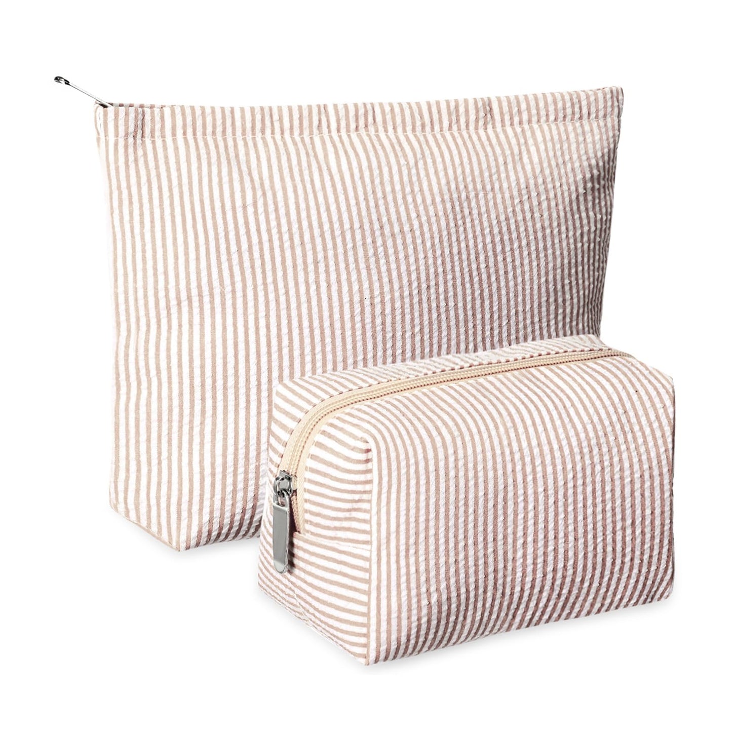 Huhumy 2 Pcs Makeup Bag Set Cute Cosmetic Pouch for Women Seersucker Travel Toiletry Bag Preppy Small Makeup Purse Pouch Aesthetic Skincare Brushes Beauty and Personal Care Huhumy Default Title