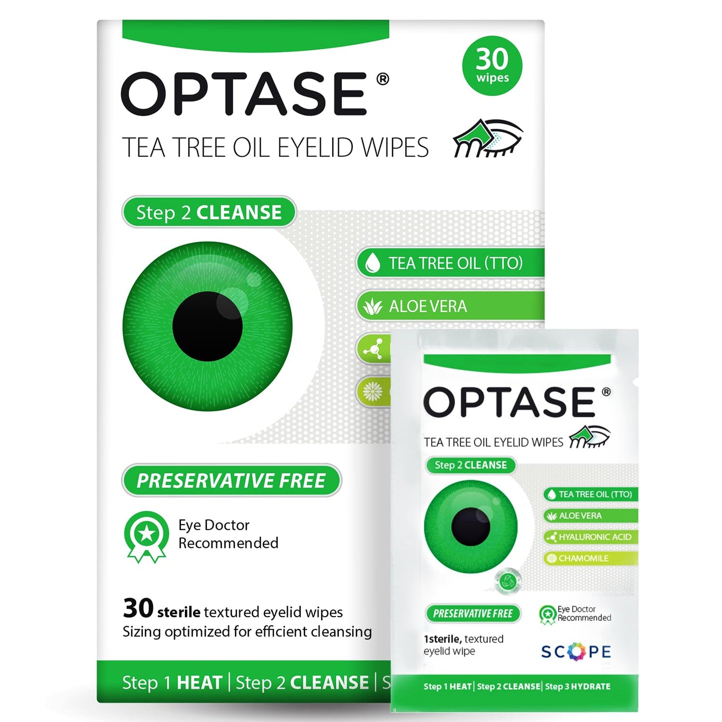 OPTASE TTO Eyelid Cleansing Wipes, 30 Count - Individually Wrapped Tea Tree Oil Eyelid Wipes - Preservative-Free Formula for Daily Use - Eye Doctor Beauty and Personal Care Optase